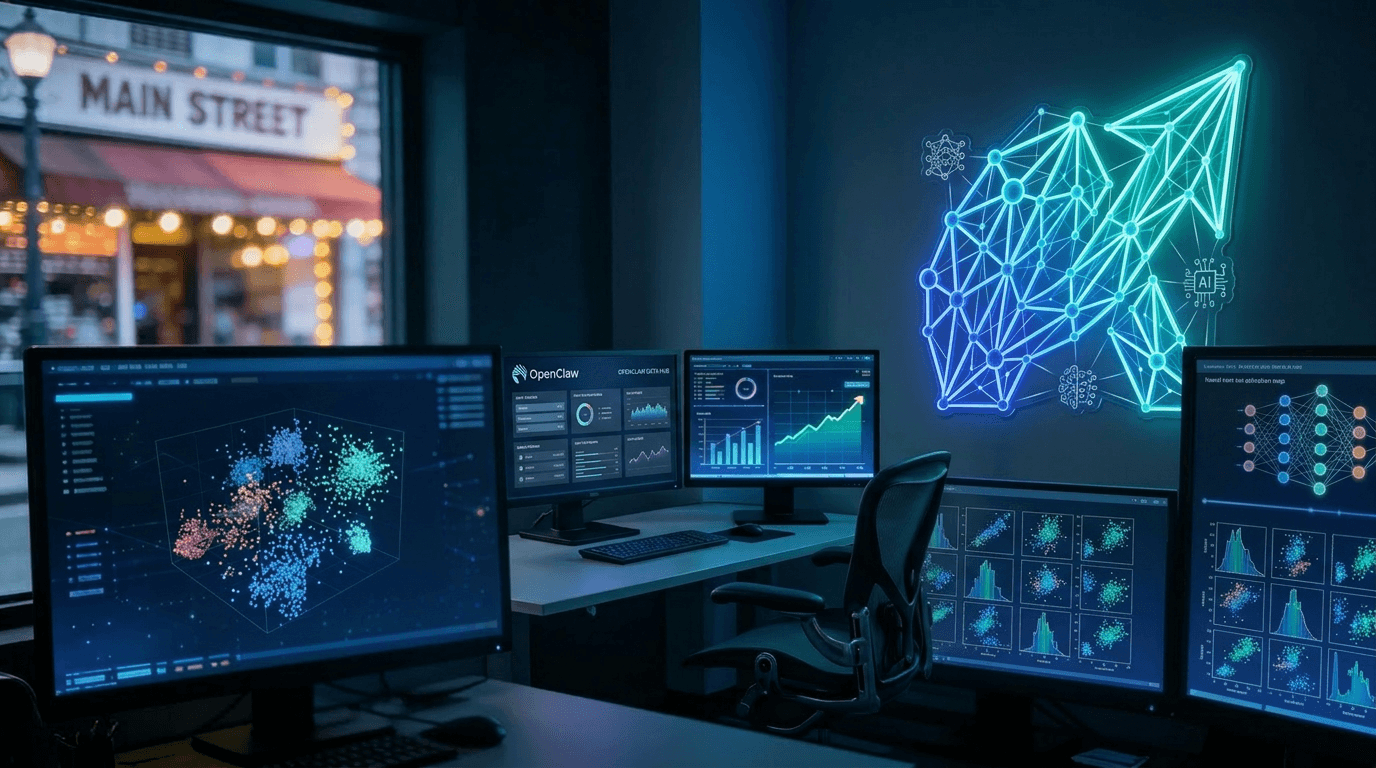 Abstract network visualization representing AI-powered digital marketing systems